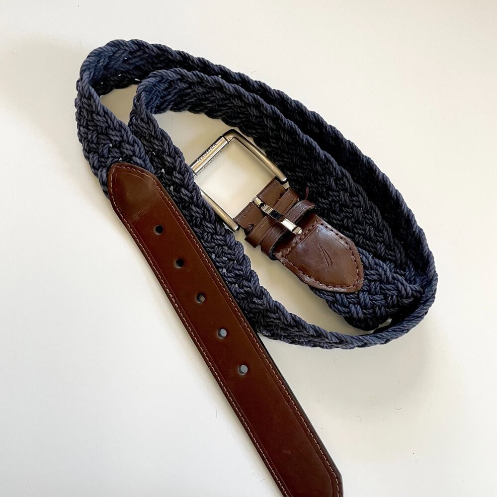 Vintage‎ 90s Y2K Nautica Braided Rope Belt Sz 42 Leather Trim Preppy Coastal